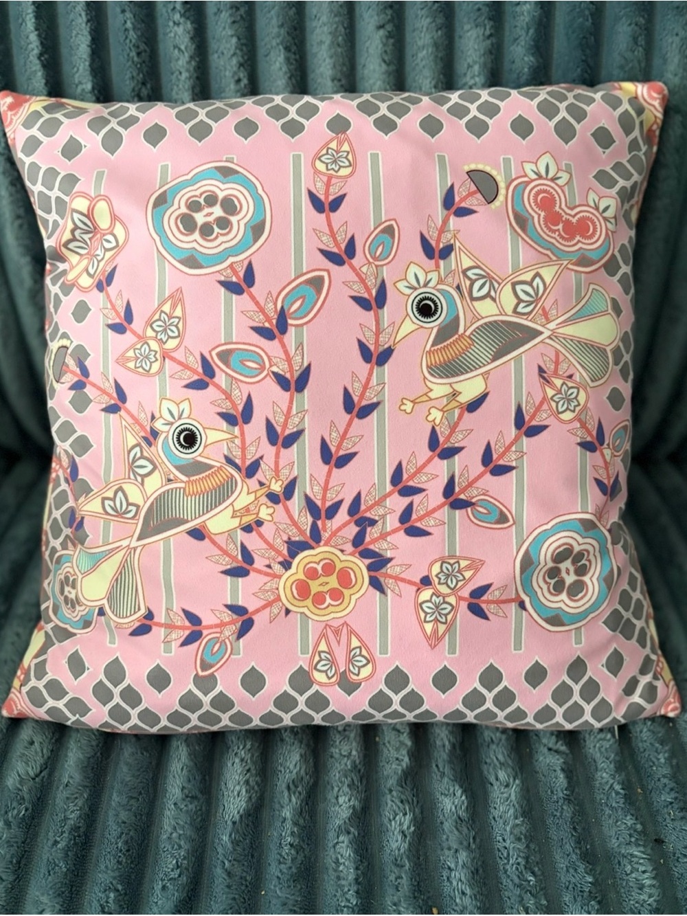 Maximalist Bird Pink & Blue Floral Bird Decorative Throw Pillow - Home Accents